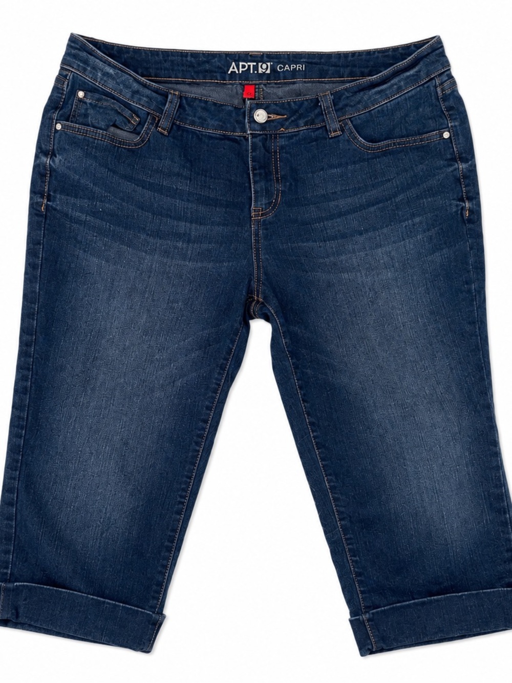 Apt. 9 Women’s Dark Wash Capri Jeans Rhinestone Detail Cuffed Hem Size 12P